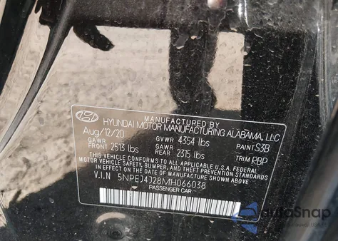 2021 Hyundai Sonata Sel Plus z USA, uszkodzony, nr VIN 5NPEJ4J28MH066038